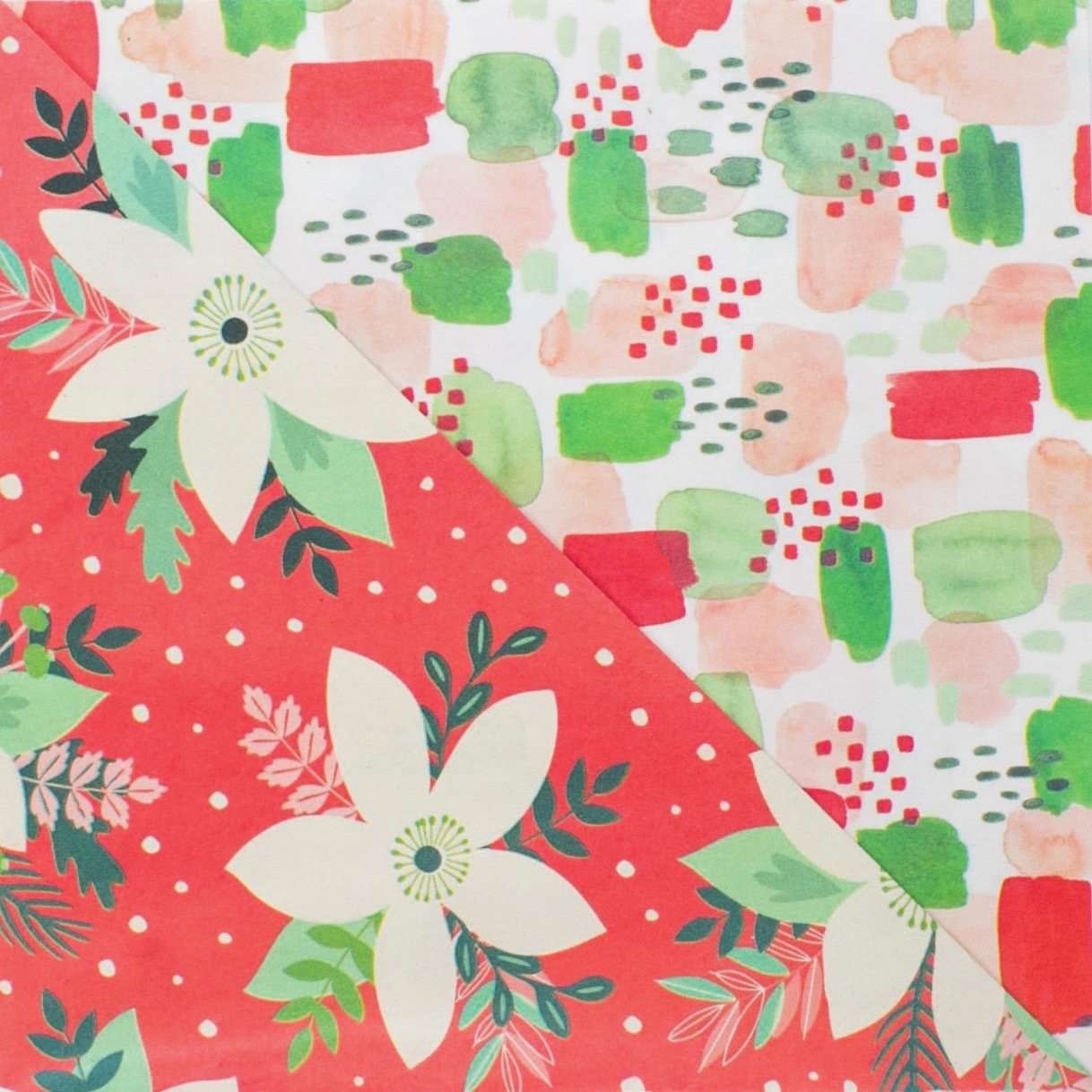 wrapping paper - 2-sided eco - poinsettia/painterly by wrappily eco gift wrap co.