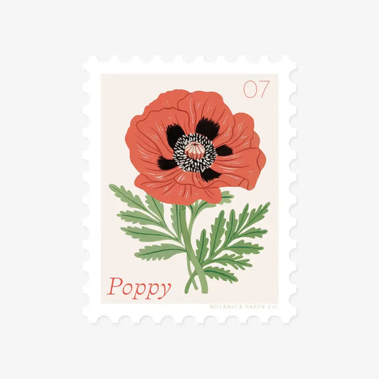 vinyl sticker - stamp-style - poppy flower by botanica paper co.