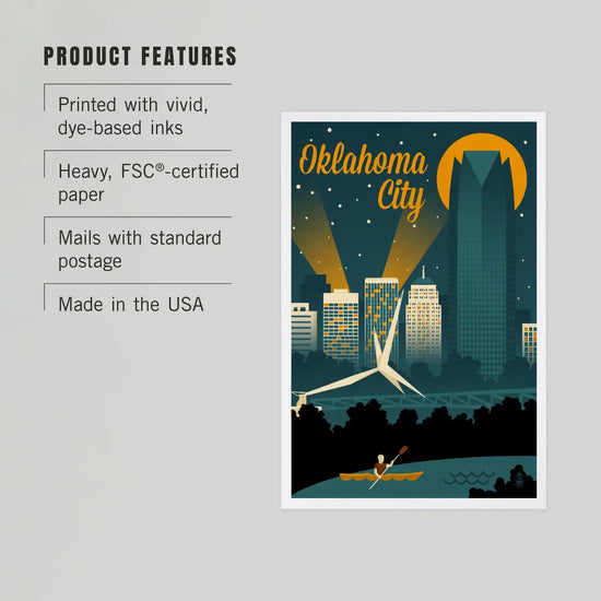postcard - oklahoma city retro skyline by lantern press