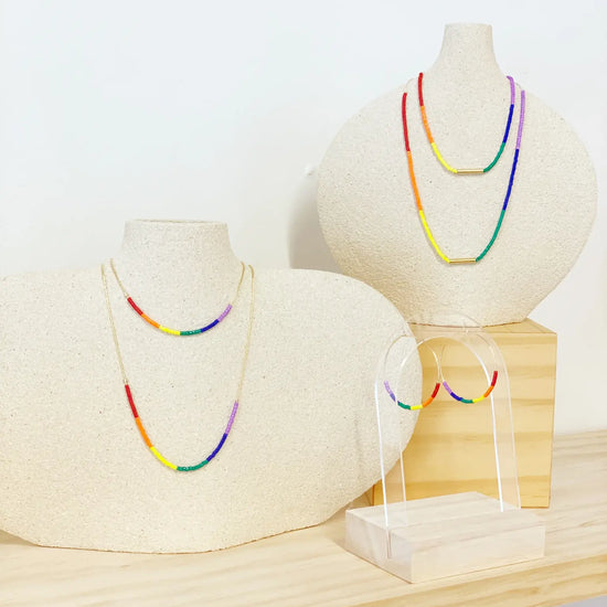 necklace - "septima" rainbow - 14k gold filled - japanese glass beads by son of a sailor