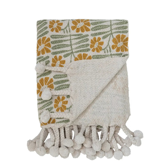throw blanket - flowers + braided poms by creative co-op