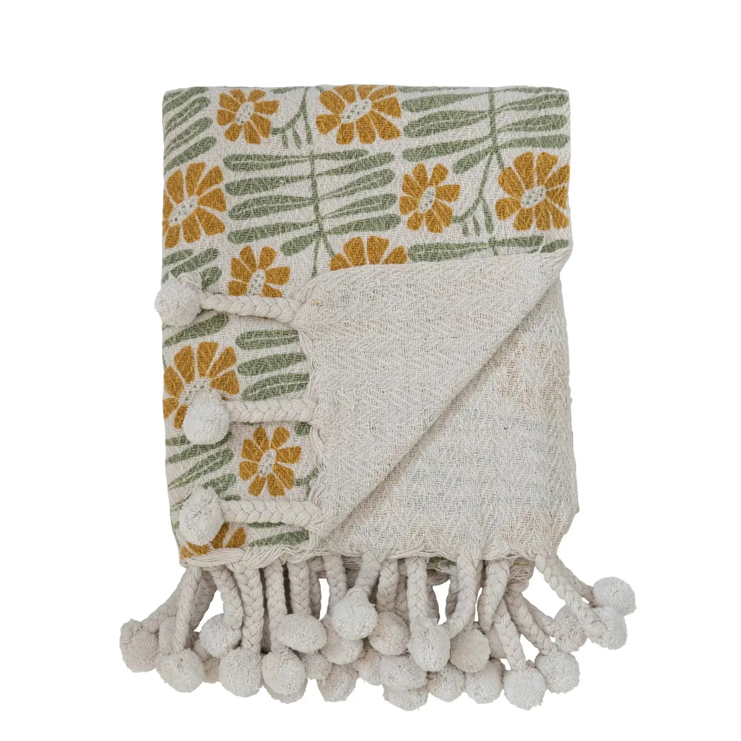 throw blanket - flowers + braided poms by creative co-op
