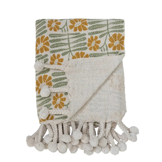 throw blanket - flowers + braided poms by creative co-op