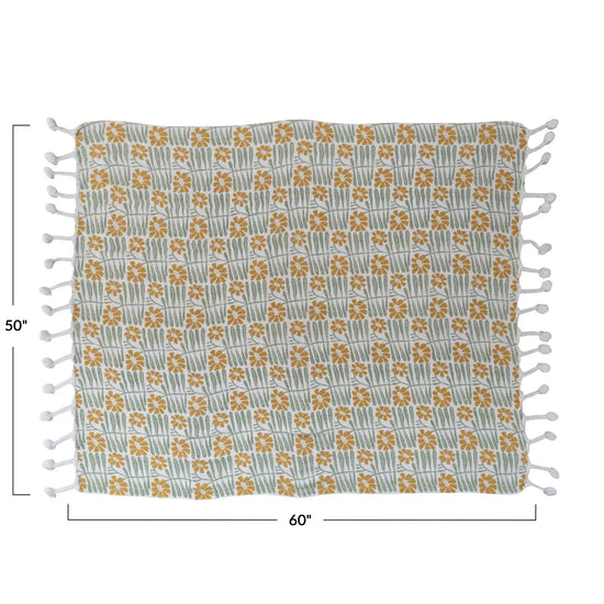 throw blanket - flowers + braided poms by creative co-op