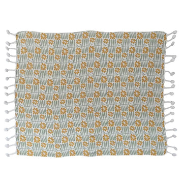 throw blanket - flowers + braided poms by creative co-op