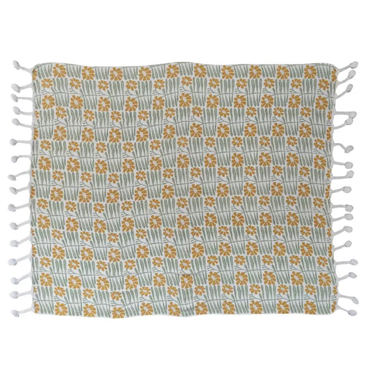throw blanket - flowers + braided poms by creative co-op