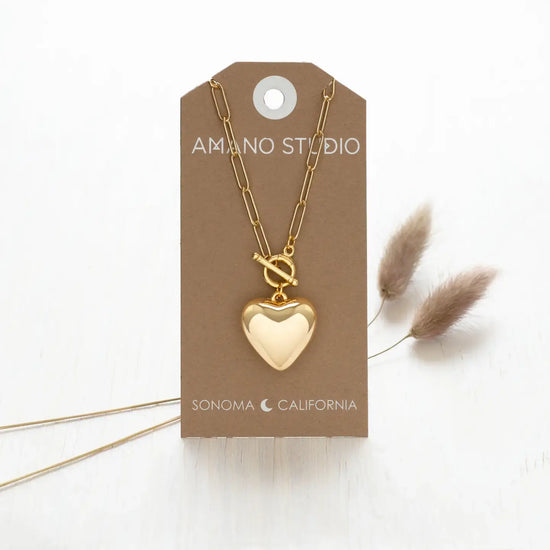 necklace - puffed heart - 20" toggle chain - 14kgp by amano studio