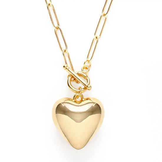 necklace - puffed heart - 20" toggle chain - 14kgp by amano studio