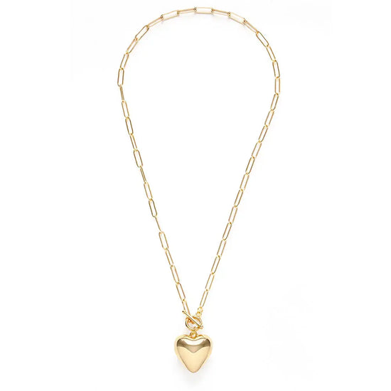 necklace - puffed heart - 20" toggle chain - 14kgp by amano studio