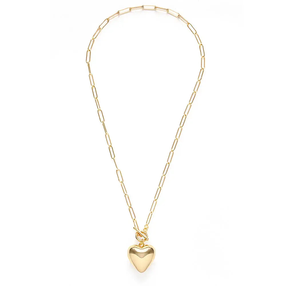 necklace - puffed heart - 20" toggle chain - 14kgp by amano studio