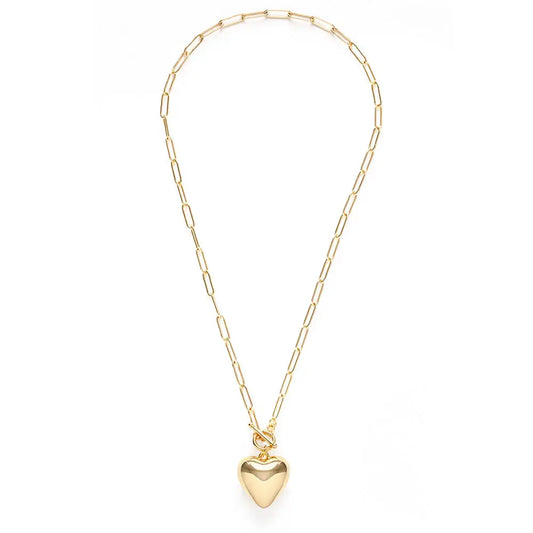 necklace - puffed heart - 20" toggle chain - 14kgp by amano studio