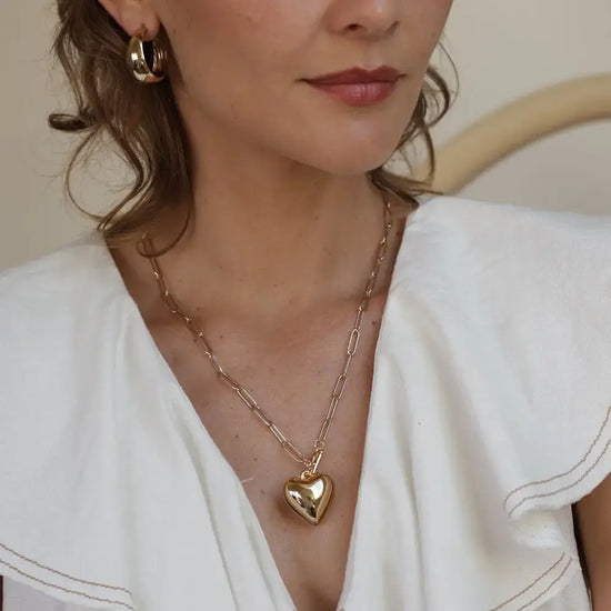 necklace - puffed heart - 20" toggle chain - 14kgp by amano studio