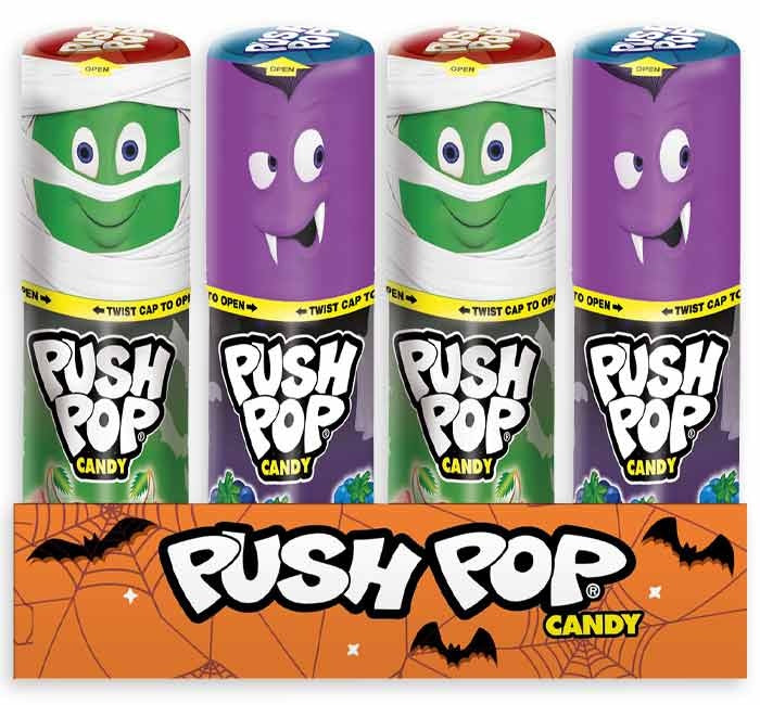candy - push pop halloween - cherry watermelon mummy/blue raspberry vampire by redstone foods inc