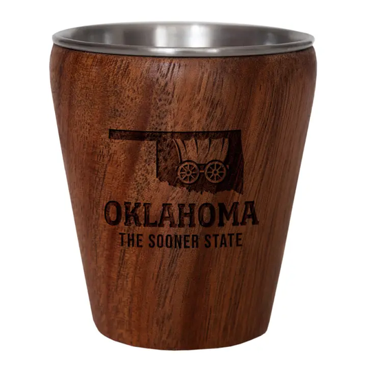 Shot Glass | Oklahoma Engraved | Acacia + Stainless Steel