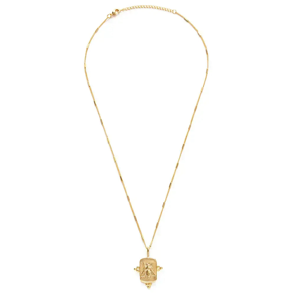 necklace - queen bee medallion - 20" chain - 14kgp by amano studio