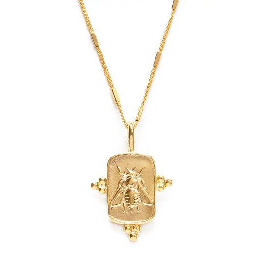 necklace - queen bee medallion - 20" chain - 14kgp by amano studio