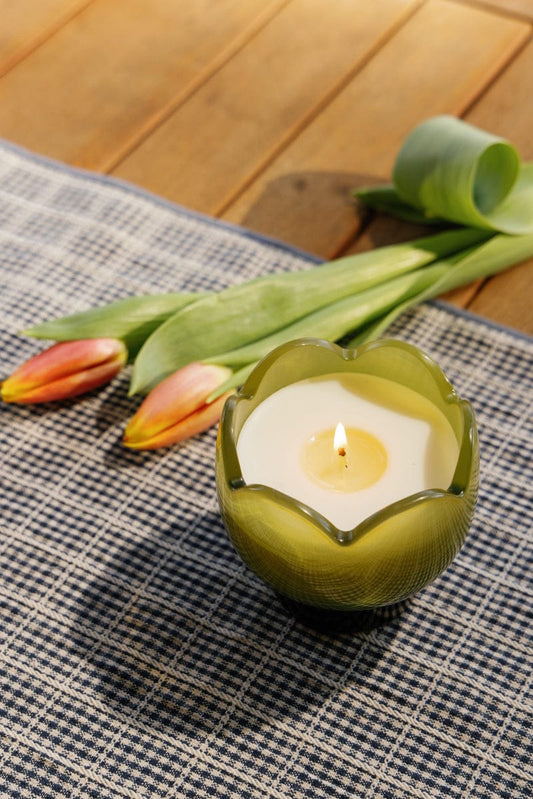Candle | Tulip Glass Green | Verbena & Lemongrass
