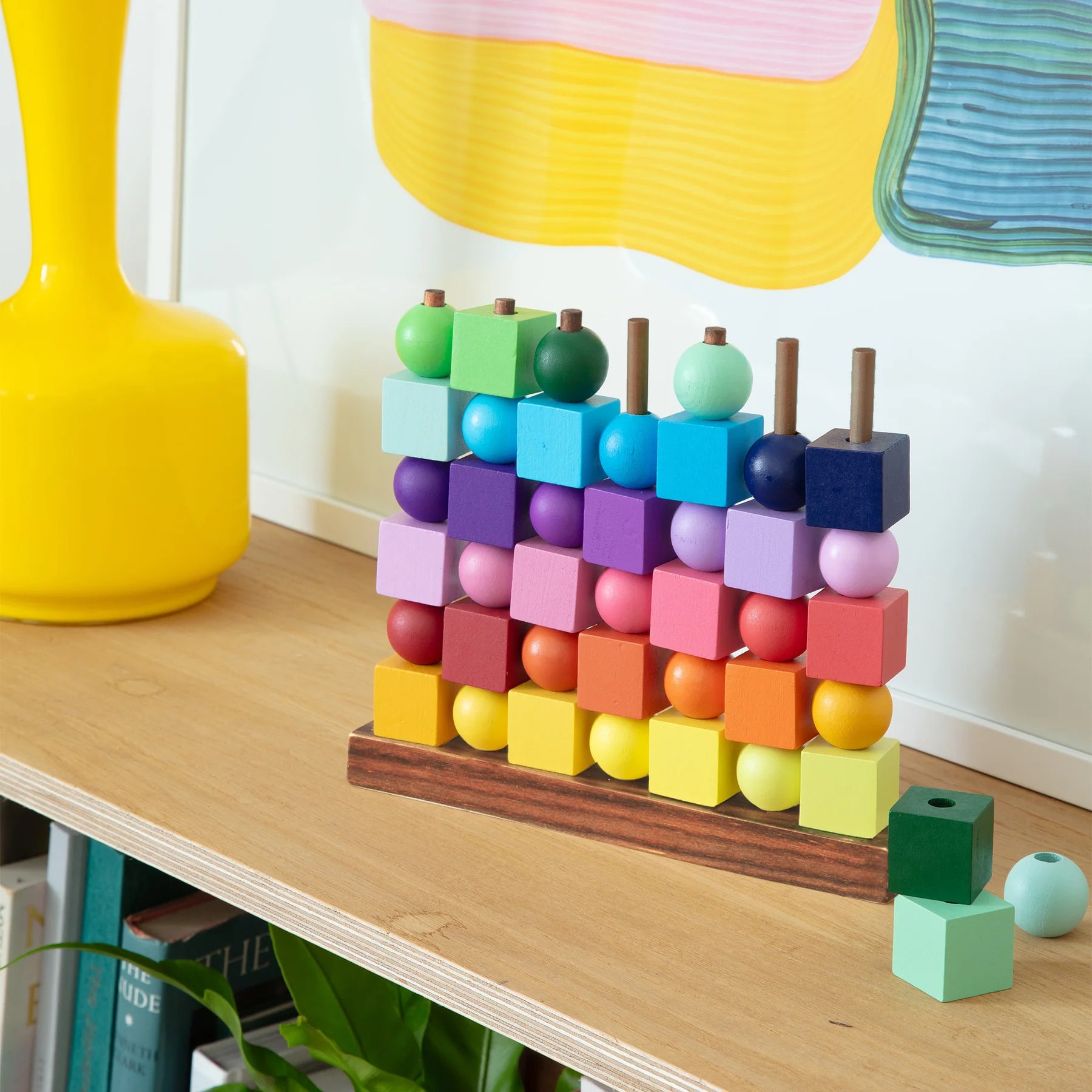 game - four in a row - handpainted wooden - rainbow by block design