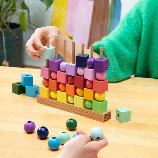 game - four in a row - handpainted wooden - rainbow by block design