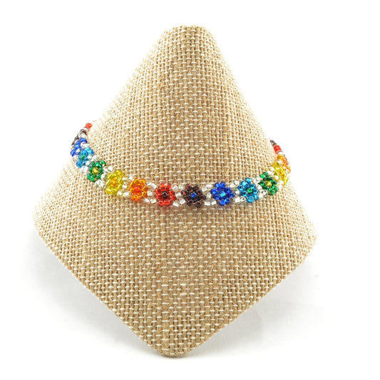 anklet - beaded flower - rainbow by lucia's imports