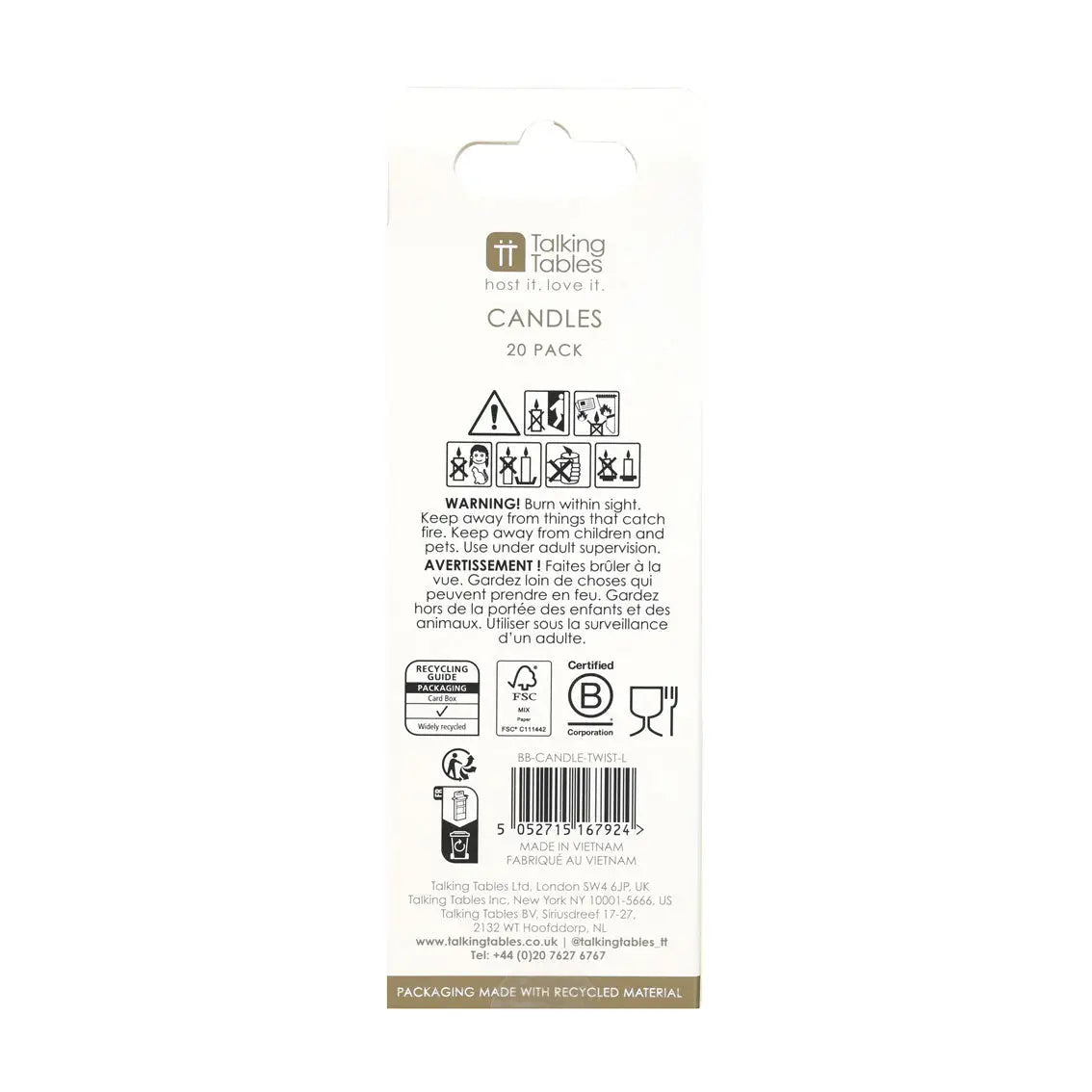 candles - twisted rainbow - 20 pack by talking tables, usa