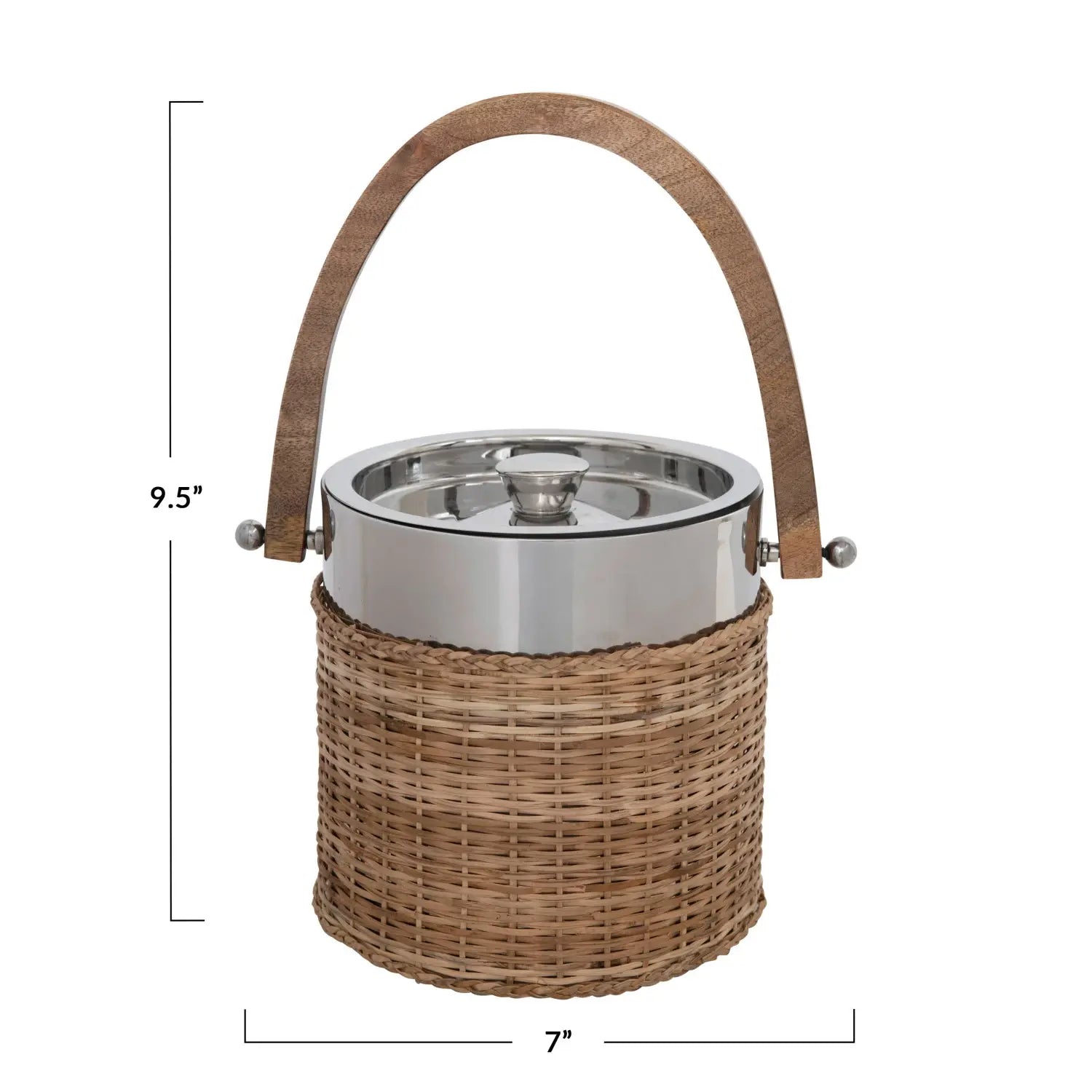ice bucket - stainless - rattan & mango wood by creative co-op