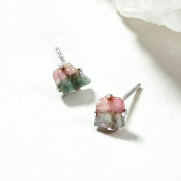 post earrings - "raw beauty" - watermelon tourmaline/silver by luna norte