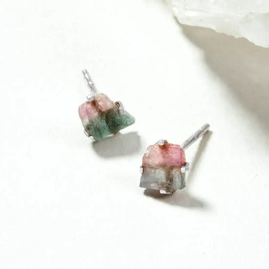 post earrings - "raw beauty" - watermelon tourmaline/silver by luna norte