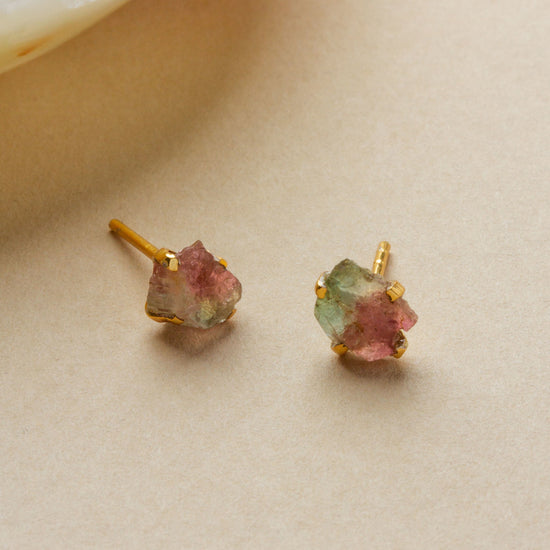 earrings - "raw beauty" post - watermelon tourmaline/gold by luna norte