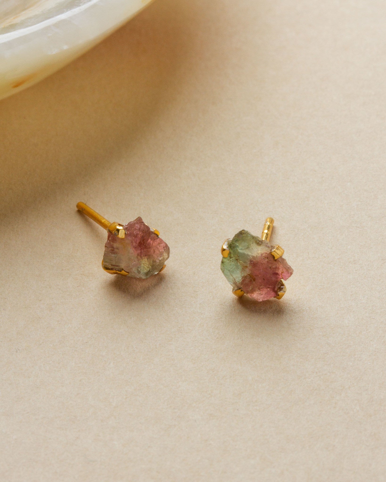 earrings - "raw beauty" post - watermelon tourmaline/gold by luna norte