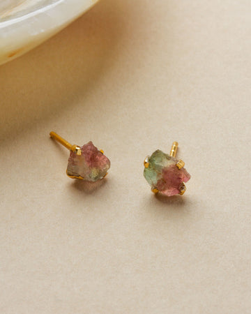 earrings - "raw beauty" post - watermelon tourmaline/gold by luna norte