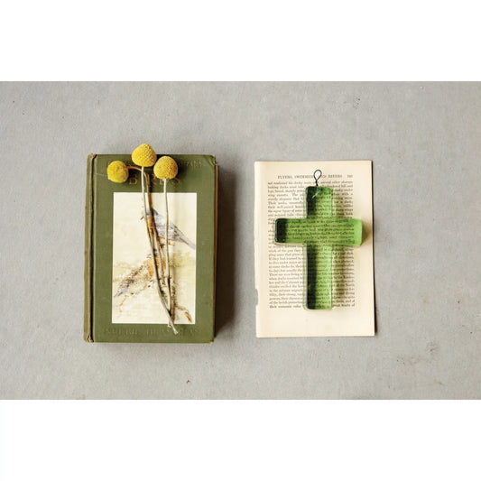 decor - cross - recycled glass - green by creative co-op