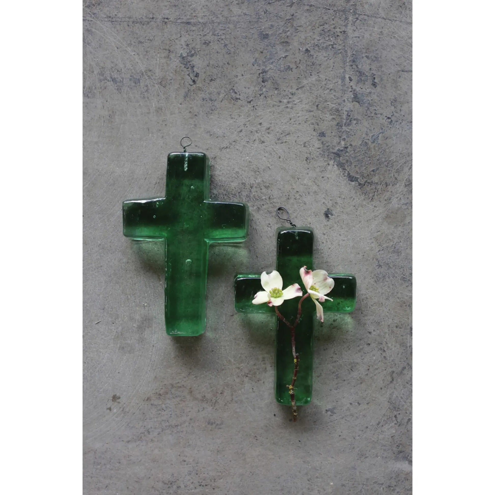 decor - cross - recycled glass - green by creative co-op
