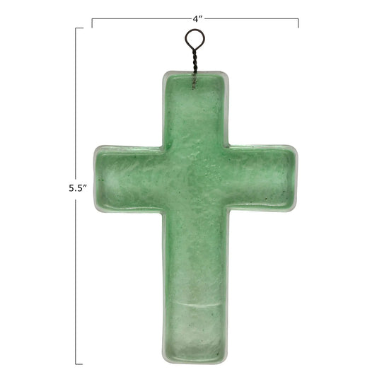 decor - cross - recycled glass - green by creative co-op