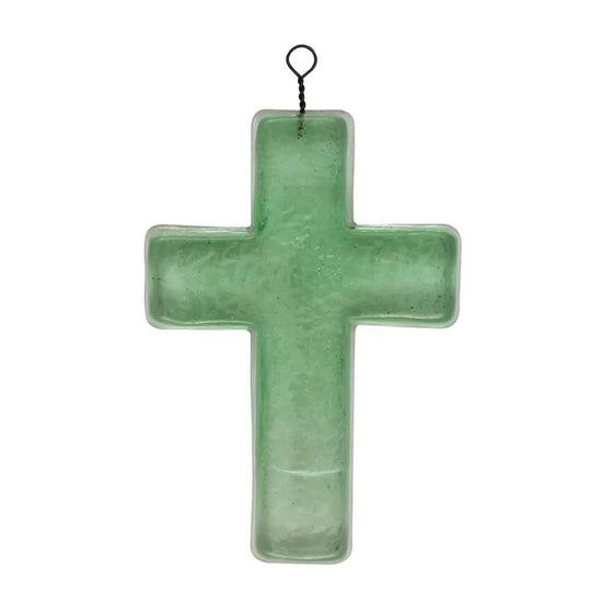 decor - cross - recycled glass - green by creative co-op