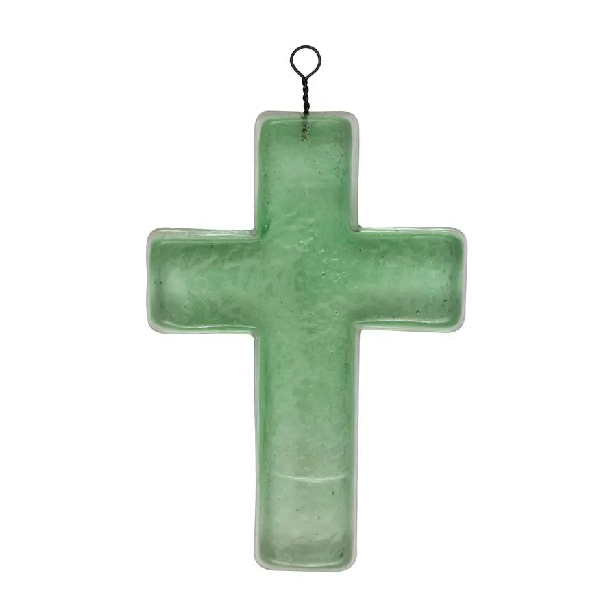 decor - cross - recycled glass - green by creative co-op