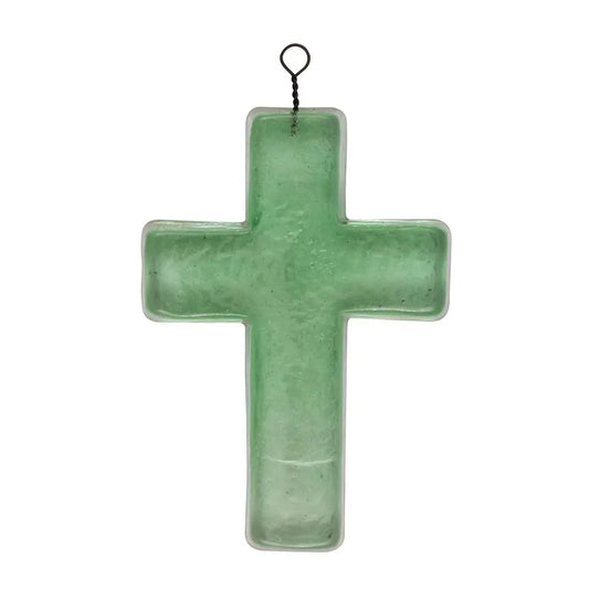 decor - cross - recycled glass - green by creative co-op