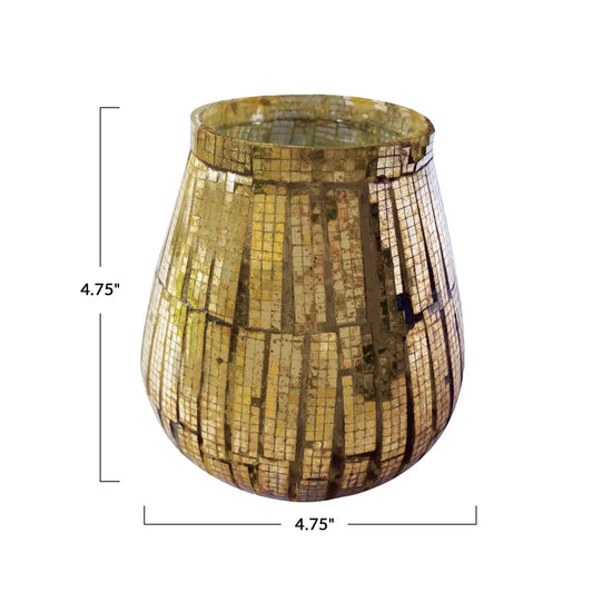 candle holder - tapered votive - glass mosaic - mirrored by creative co-op