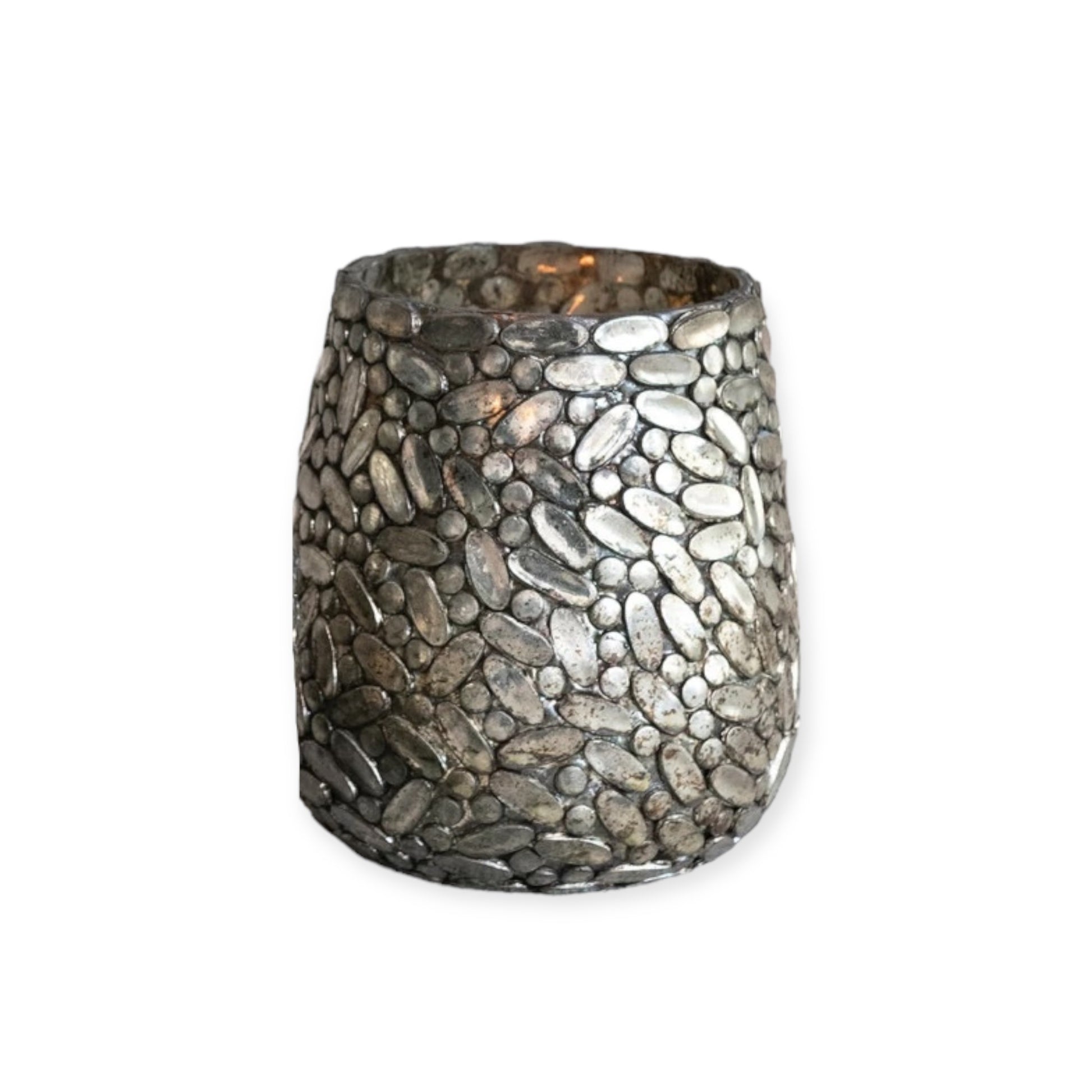 candle holder - votive - glass mosaic - oxidized pewter by creative co-op