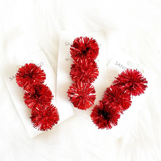 hair clip - party pom tinsel - red by sandy + rizzo