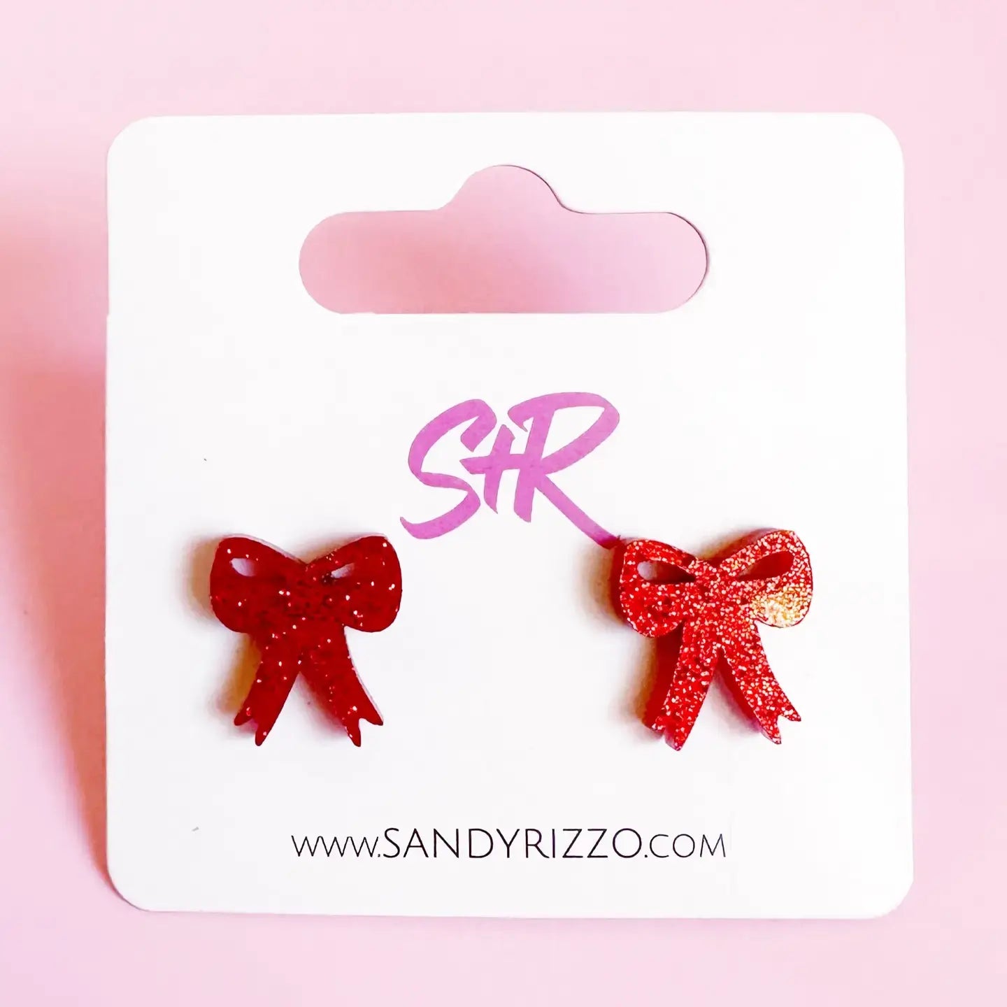earrings - bow stud - red sparkle by sandy + rizzo