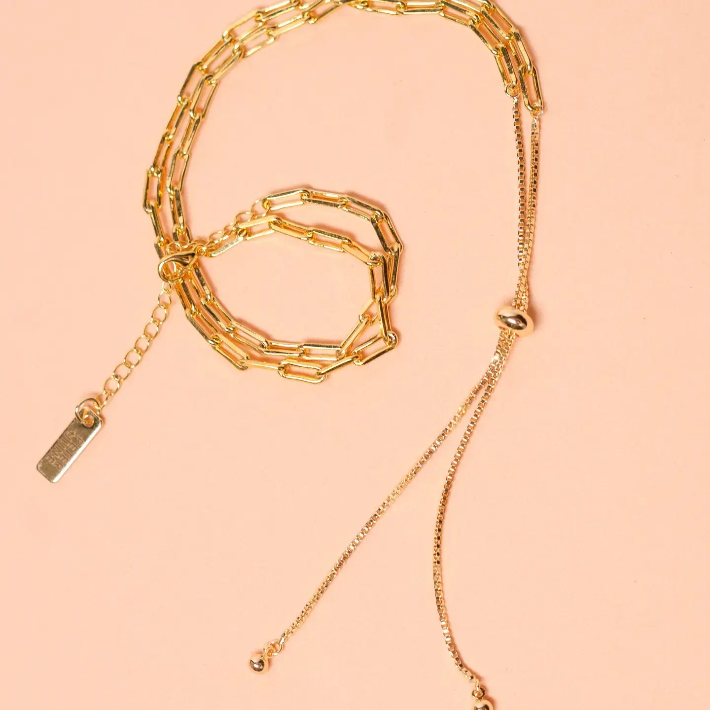 necklace - "redford" lariat bolo paperclip - 18kgp by peter and june