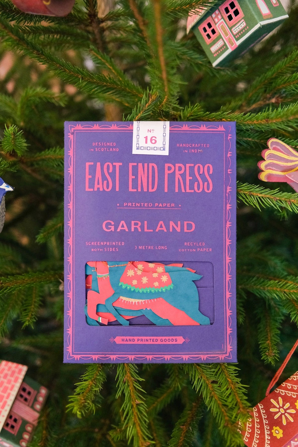 garland - recycled cotton paper - bright reindeer by east end press