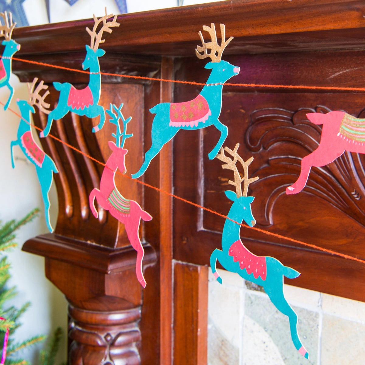 garland - recycled cotton paper - bright reindeer by east end press