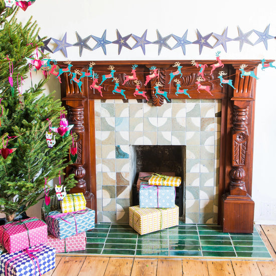 garland - recycled cotton paper - bright reindeer by east end press