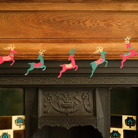 garland - recycled cotton paper - bright reindeer by east end press