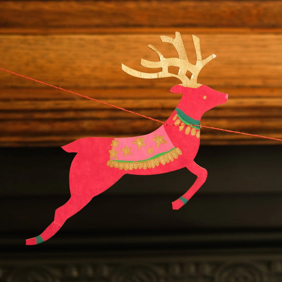 garland - recycled cotton paper - bright reindeer by east end press