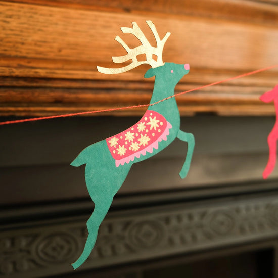 garland - recycled cotton paper - bright reindeer by east end press