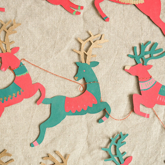 garland - recycled cotton paper - bright reindeer by east end press