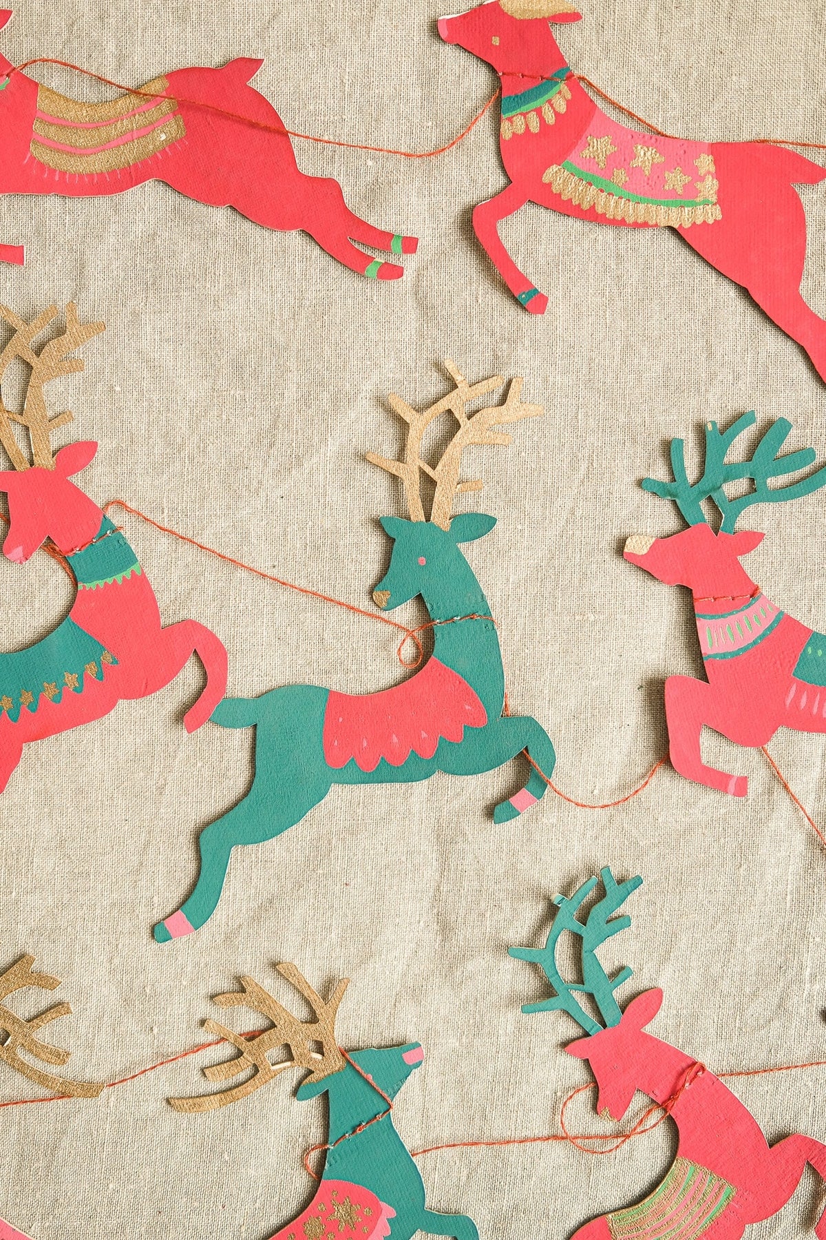 garland - recycled cotton paper - bright reindeer by east end press